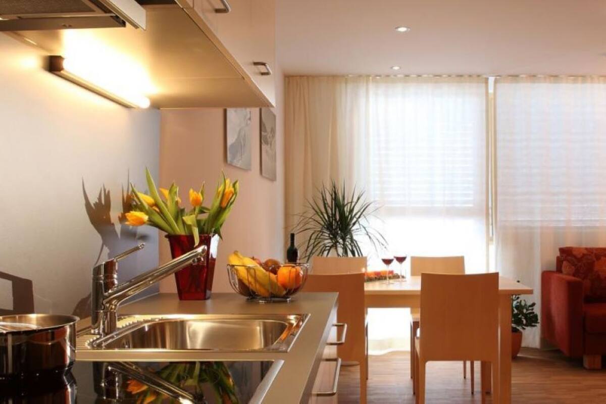Klassiek appartement, 1 queensize bed met slaapbank, privébadkamer, uitzicht op bergen | Privékeuken | Een koelkast, een magnetron, een kookplaat, een vaatwasser