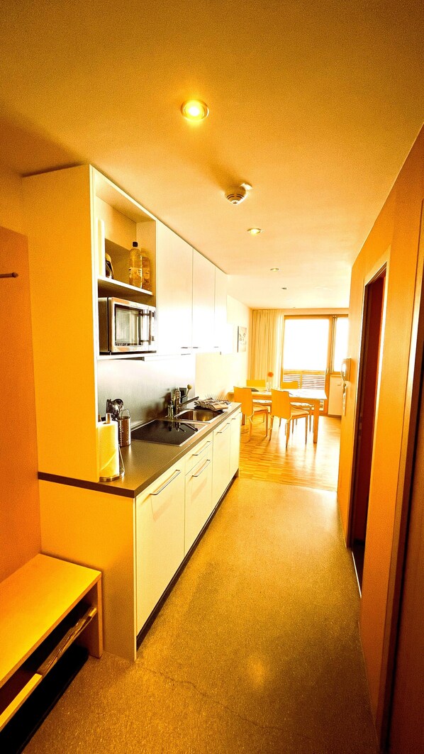 Appart'hôtel Classique, 1 grand lit et 1 canapé-lit, salle de bains privée, vue montagne | Cuisine privée | Réfrigérateur, micro-ondes, plaque de cuisson, lave-vaisselle