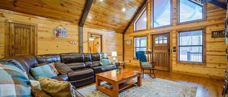 55-inch flat-screen TV with digital channels, fireplace