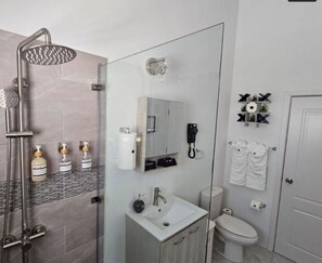 Haartrockner, Handtücher, Seife, Shampoo