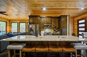 Cabin, Multiple Beds, Hot Tub, Mountain View (Moonshine Times) | Private kitchen | Fridge, microwave, oven, stovetop