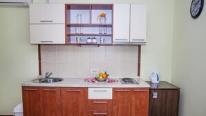 A compact kitchen with a sink, stove, and cabinets. - Charming Seaside Escape in Kotor (Donji Stoliv)