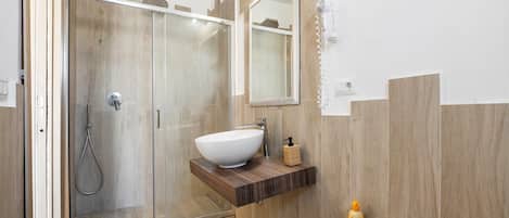 Douche, séchoir à cheveux, serviettes fournies