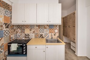 Fridge, oven, stovetop, electric kettle