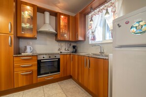 Fridge, oven, stovetop, electric kettle