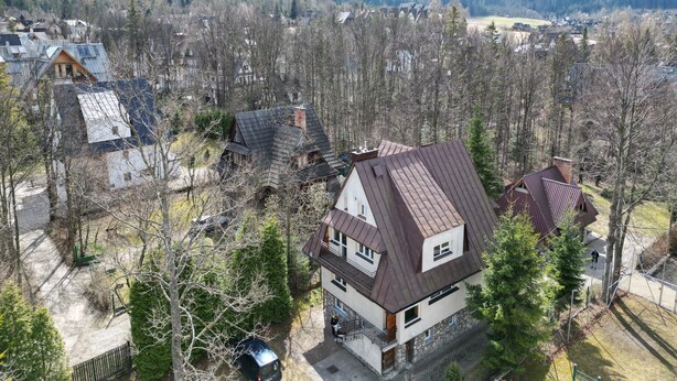 A residential area with houses surrounded by trees and mountains in the background. - Mountain Spirit Dream Studio (Zakopane)