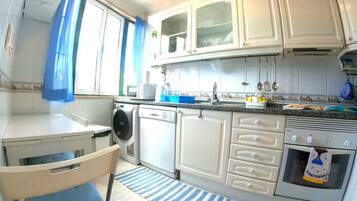 Fridge, microwave, oven, dishwasher