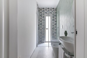 Shower, free toiletries, hair dryer, bidet