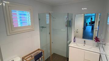 Shower, soap, toilet paper