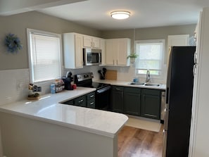 Frigorífico, microondas, horno y placa de cocina