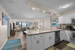 Fridge, microwave, oven, stovetop - Seabatical Oceanfront: In & outdoor pools, hot tub, sauna, gym #203 (Atlantic Beach)