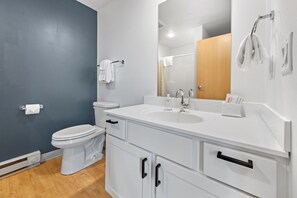 Shower, hair dryer - Craft District Apt w/ Gym & Coffee Shop 307 (Duluth)