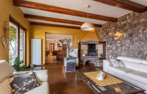 TV, fireplace