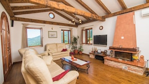 TV, fireplace