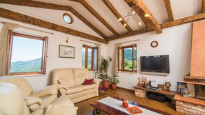 TV, fireplace