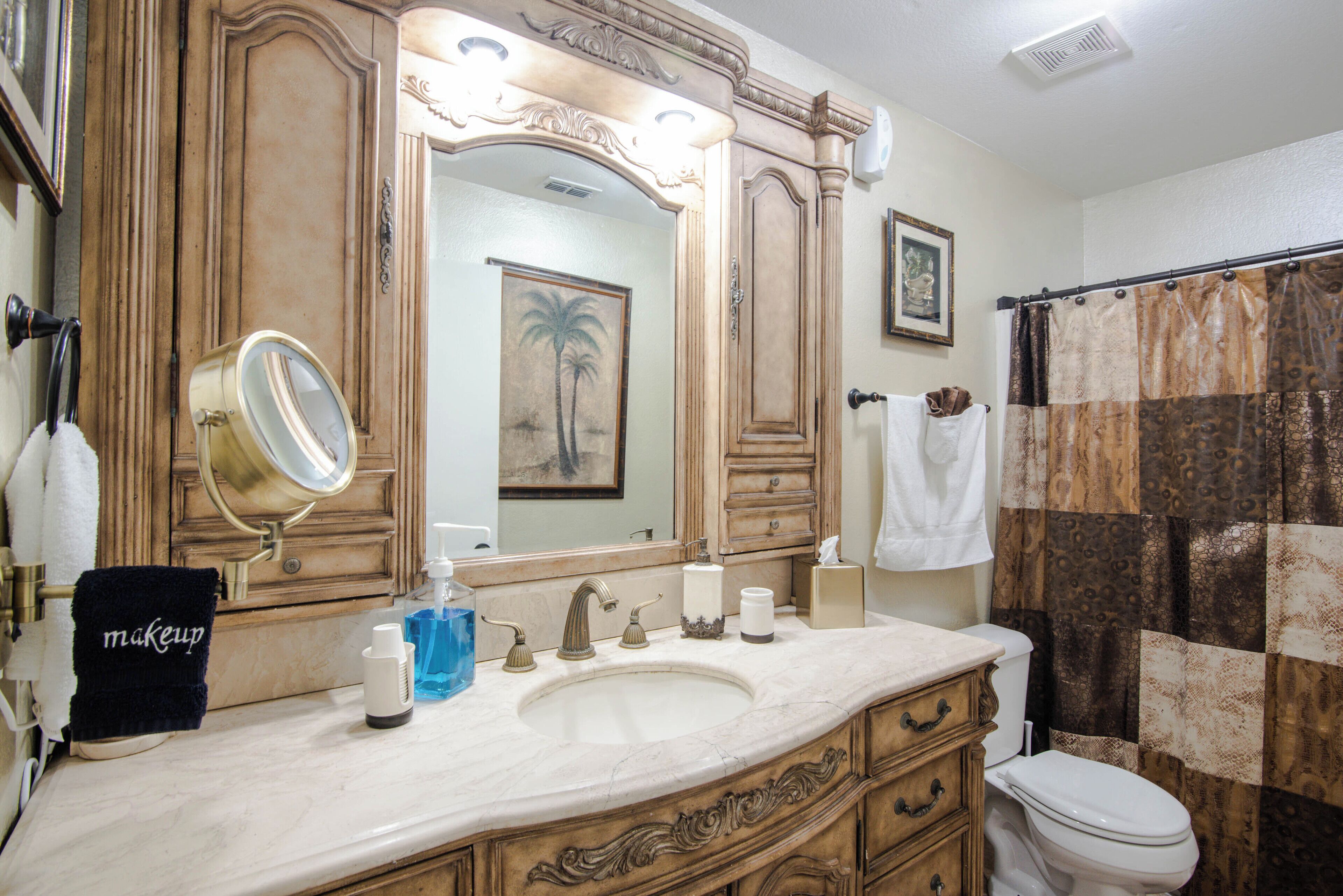 Hair dryer, bidet, towels, soap