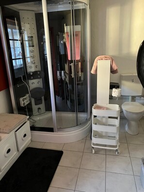 Ducha, secador de pelo, bidé y toallas