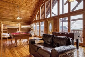 Smart TV, fireplace, video games, foosball