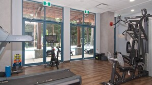 A gym with cardio equipment, weight machines, and a treadmill. - Village Studio at Alpenglow. Steps away from everything.
Pool and hot tub (Whistler)