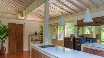 Fridge, stovetop, cookware/dishes/utensils