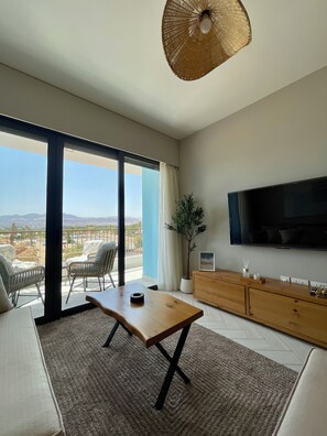 Luxury Chalet, Sea View | Living area | 65-inch Smart TV with cable channels, Netflix, Hulu