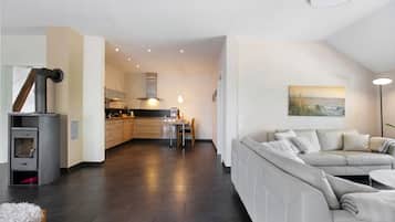 Una televisión, una chimenea, un reproductor de DVD