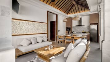 Luxury Villa, Patio, Pool View | Living area