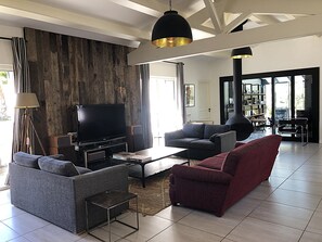 TV, books, music library, stereo