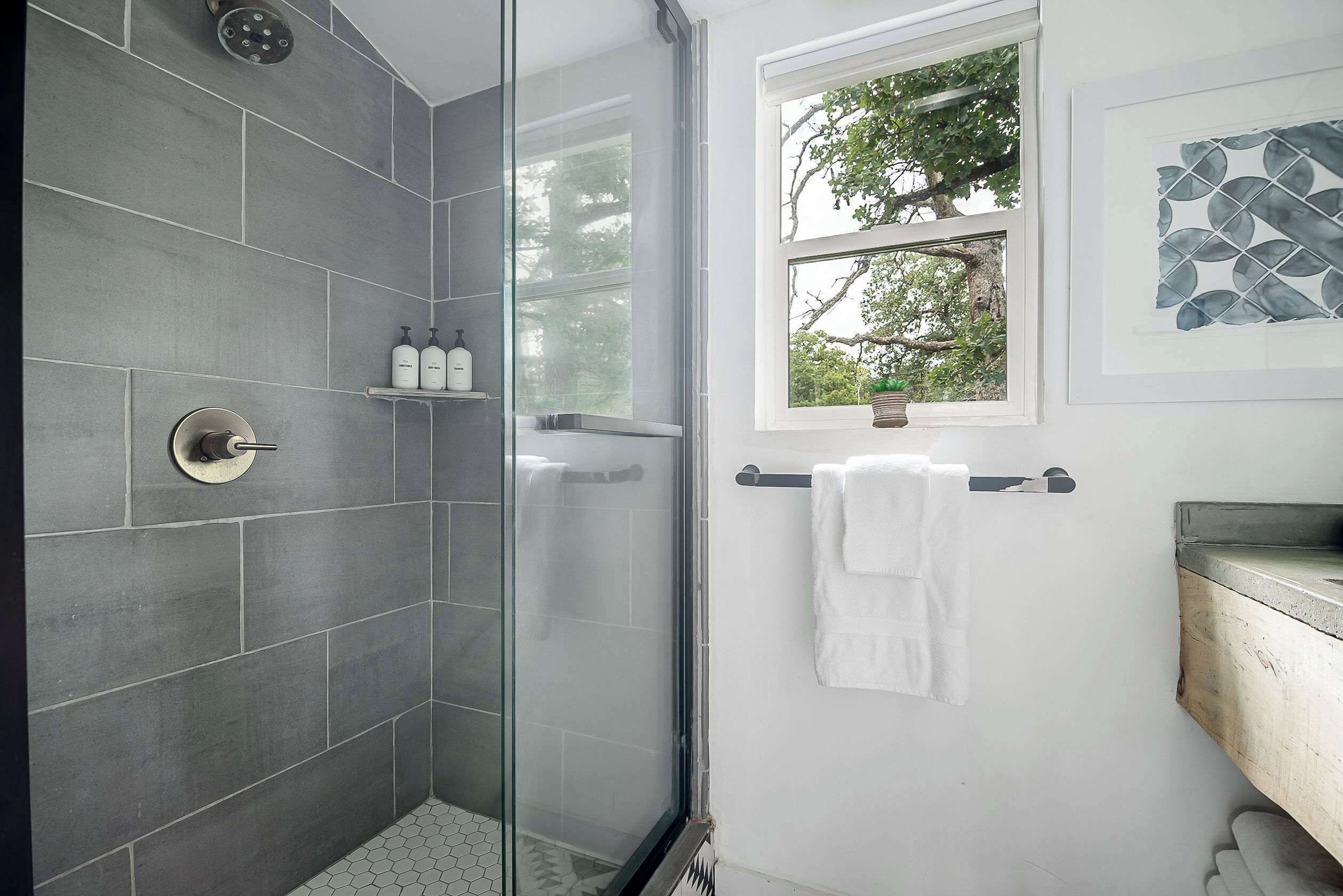 Dusche, Haartrockner, Handtücher