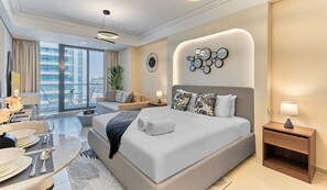 Premium-stúdíóíbúð - borgarsýn | Rúmföt af bestu gerð, öryggishólf í herbergi