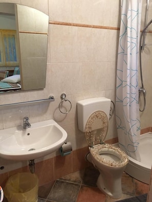Comfort-Apartment, Blick auf den Innenhof | Badezimmer | Dusche, Haartrockner, Handtücher