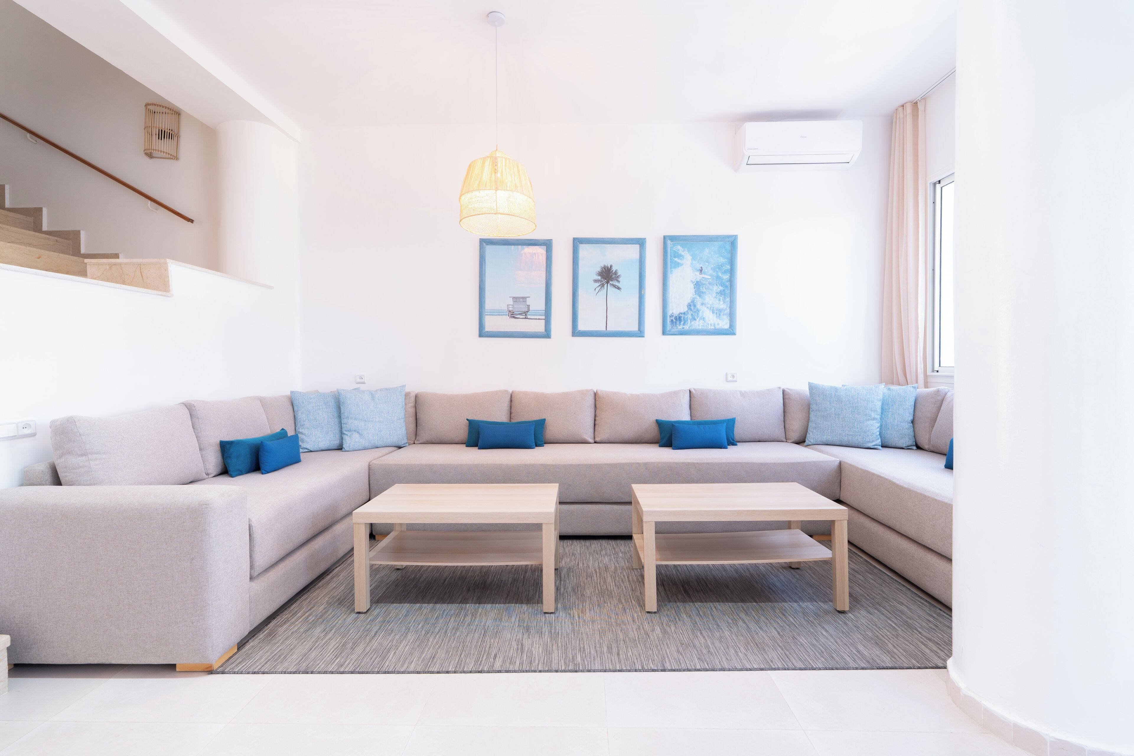 Smart TV, fireplace, foosball