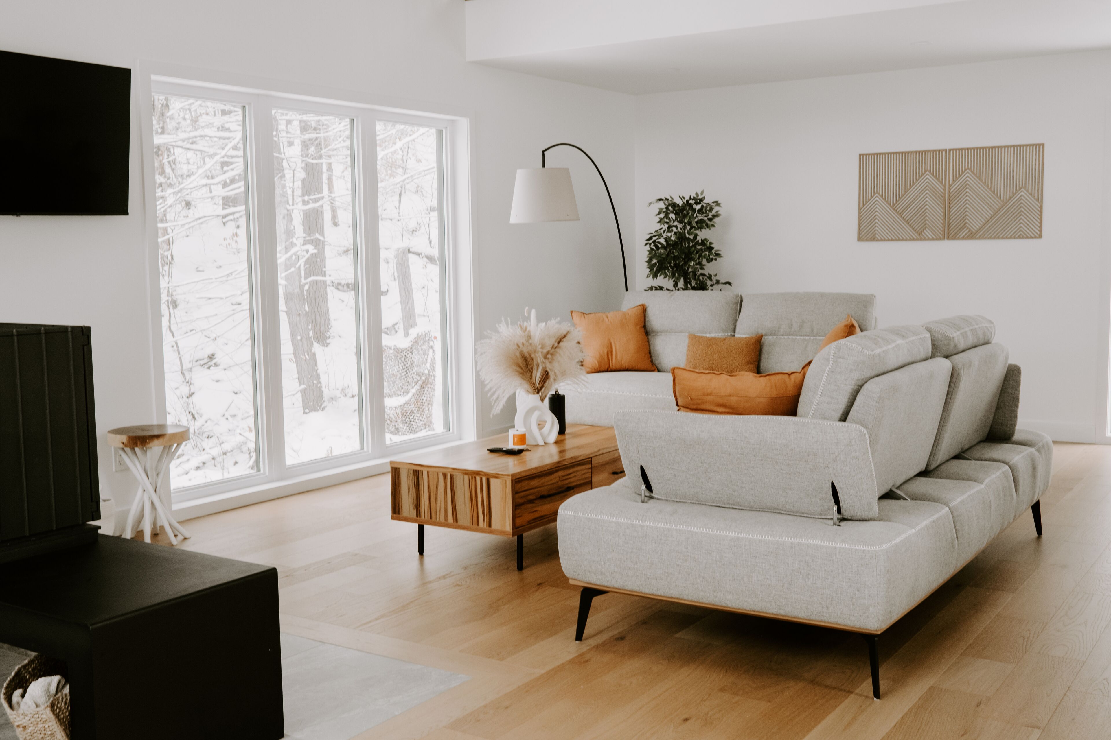 Smart TV, fireplace, foosball, books