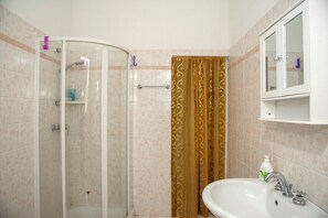 Shower, hair dryer, bidet, towels