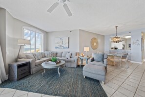 Signature Condo, 2 Bedrooms, Balcony, Beach View | Living room | 55-inch Smart TV with cable channels - Beach Colony W7C - Covered Parking Included (Perdido Key)