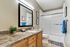 Shower, hair dryer, shampoo