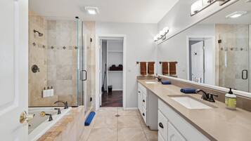 Shower, hair dryer, shampoo