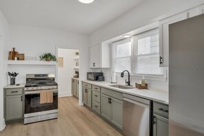 Fridge, microwave, oven, dishwasher