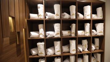 Een sauna, een stoombad, modderbaden, massagebehandelingen