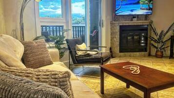 TV, fireplace