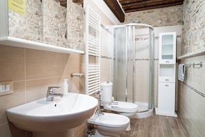 Shower, bidet, towels, soap