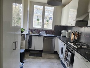 Fridge, microwave, oven, dishwasher