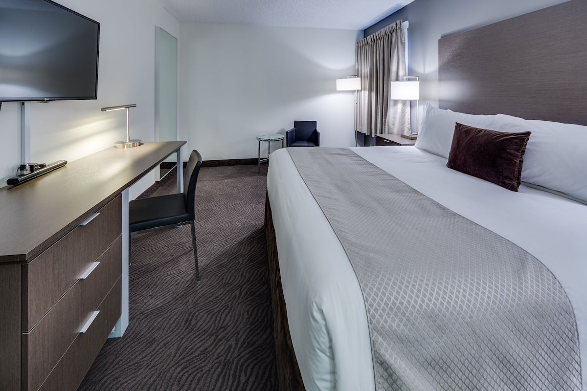 Escritorio, cortinas blackout, wifi gratis y ropa de cama
