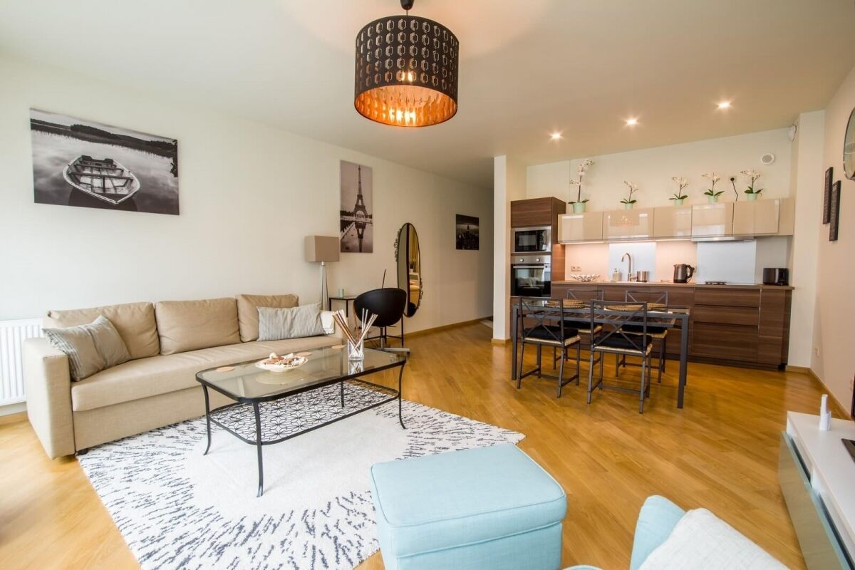 Appartement Confort, 1 chambre, coin cuisine, vue ville | Salle de séjour | Télévision à écran plat de 52 pouces avec chaînes numériques