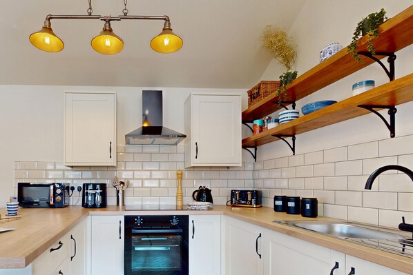 Fridge, microwave, oven, toaster