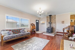 TV, fireplace, table football