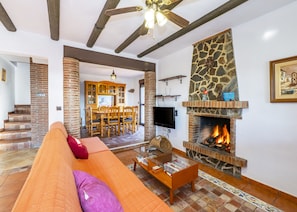TV, fireplace