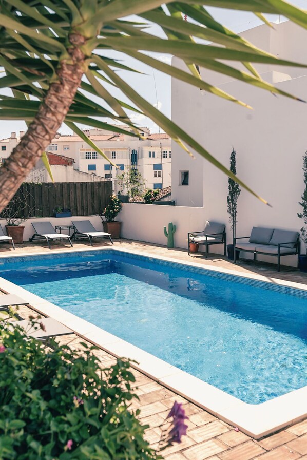 Outdoor pool, pool loungers