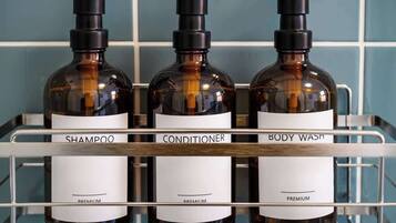 Shower, eco-friendly toiletries, hair dryer