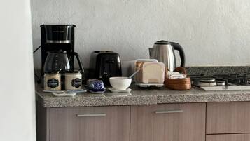 Fridge, microwave, toaster, blender